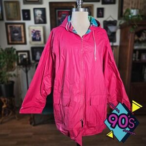 Misty Harbor Pink Raincoat Jacket Vintage 90s Plaid Lined Hooded Plus Size‎ 3X